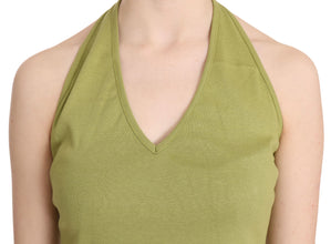 Green Halter Cotton Sleeveless Casual Tank Top Blouse GF Ferre
