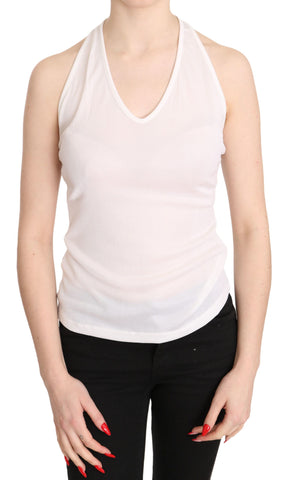 White Halter Cotton Sleeveless Casual Tank Top Blouse GF Ferre