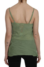 Green Silk Spaghetti Strap Tank Top Blouse PINK MEMORIES