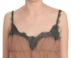 Brown Lace Spaghetti Strap Tank Top Blouse PINK MEMORIES