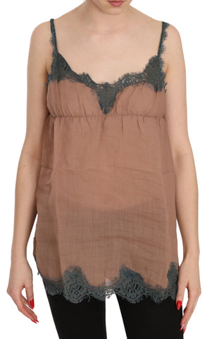 Brown Lace Spaghetti Strap Tank Top Blouse PINK MEMORIES