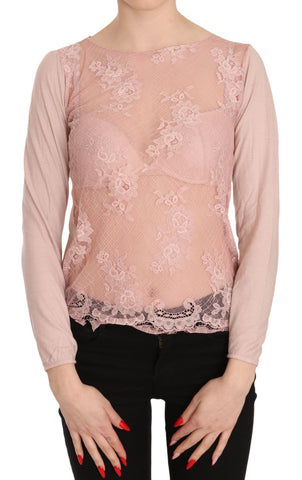 Pink Lace See Through Long Sleeve Top Blouse PINK MEMORIES