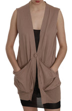 Brown 100% Cotton Sleeveless Cardigan Top Vest PINK MEMORIES