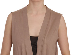 Brown 100% Cotton Sleeveless Cardigan Top Vest PINK MEMORIES