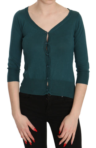 Blue Green Cotton 3/4 Sleeve Cardigan Top Blouse PINK MEMORIES