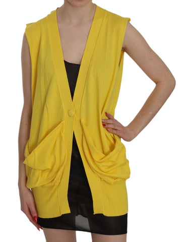 Yellow 100% Cotton Sleeveless Cardigan Top Vest PINK MEMORIES