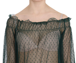 Green Mesh See Through Long Sleeve Top Blouse PINK MEMORIES