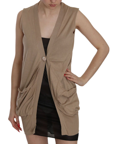 Brown 100% Cotton Sleeveless Cardigan Top Vest PINK MEMORIES