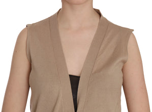 Brown 100% Cotton Sleeveless Cardigan Top Vest PINK MEMORIES