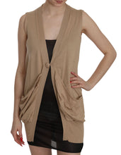 Brown 100% Cotton Sleeveless Cardigan Top Vest PINK MEMORIES