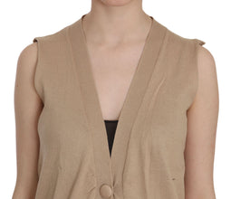 Brown 100% Cotton Sleeveless Cardigan Top Vest PINK MEMORIES