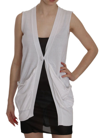 White 100% Cotton Sleeveless Cardigan Top Vest PINK MEMORIES