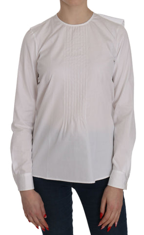 White Crew Neck Long Sleeve Cotton Blouse Dsquared²