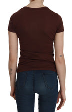 Brown Heart Print Crew Neck T-shirt Short Sleeve Blouse Exte