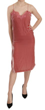 Pink Lace Spaghetti Strap Side Slit Shift Midi Dress PINKO
