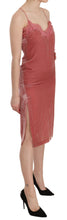 Pink Lace Spaghetti Strap Side Slit Shift Midi Dress PINKO