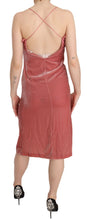 Pink Lace Spaghetti Strap Side Slit Shift Midi Dress PINKO
