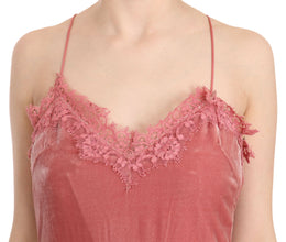 Pink Lace Spaghetti Strap Side Slit Shift Midi Dress PINKO