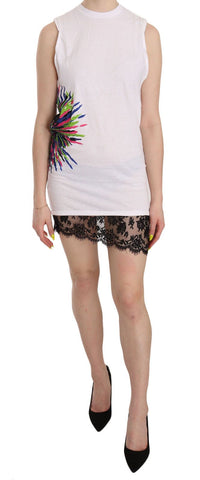 White Printed Crew Neck Sleeveless Bodycon Mini Dress Dsquared²