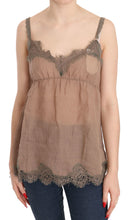Brown Lace Spaghetti Strap Plunging Top Blouse PINK MEMORIES