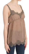 Brown Lace Spaghetti Strap Plunging Top Blouse PINK MEMORIES