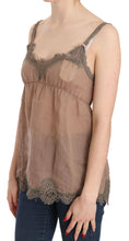 Brown Lace Spaghetti Strap Plunging Top Blouse PINK MEMORIES
