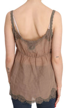 Brown Lace Spaghetti Strap Plunging Top Blouse PINK MEMORIES