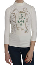 White Printed Turtle Neck 3/4 Sleeve Top Cotton Blouse Exte