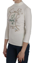 White Printed Turtle Neck 3/4 Sleeve Top Cotton Blouse Exte