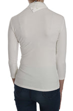 White Printed Turtle Neck 3/4 Sleeve Top Cotton Blouse Exte