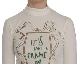 White Printed Turtle Neck 3/4 Sleeve Top Cotton Blouse Exte