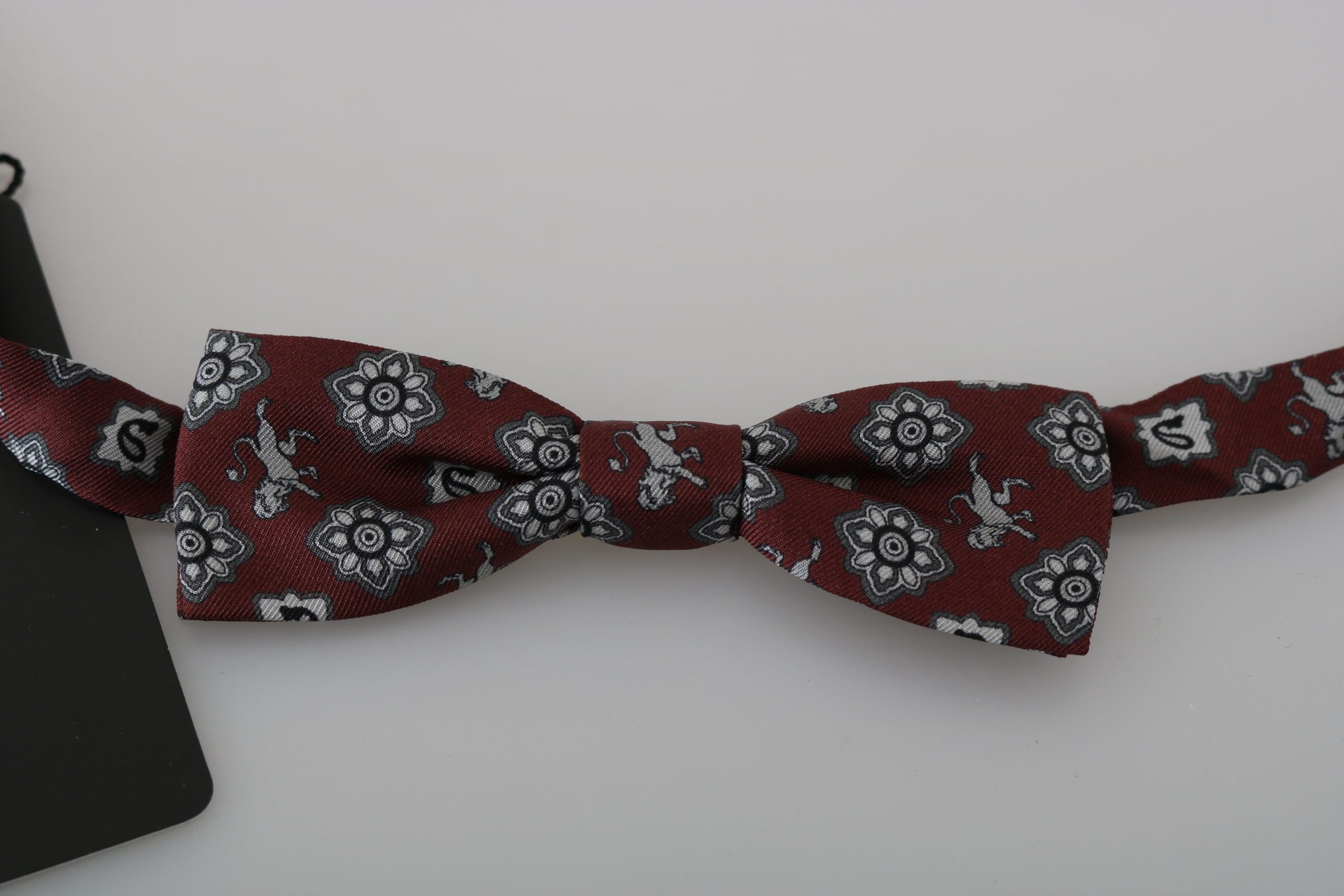 Men Bordeaux Maroon Lion Silk Adjustable Neck Bow Tie Dolce & Gabbana