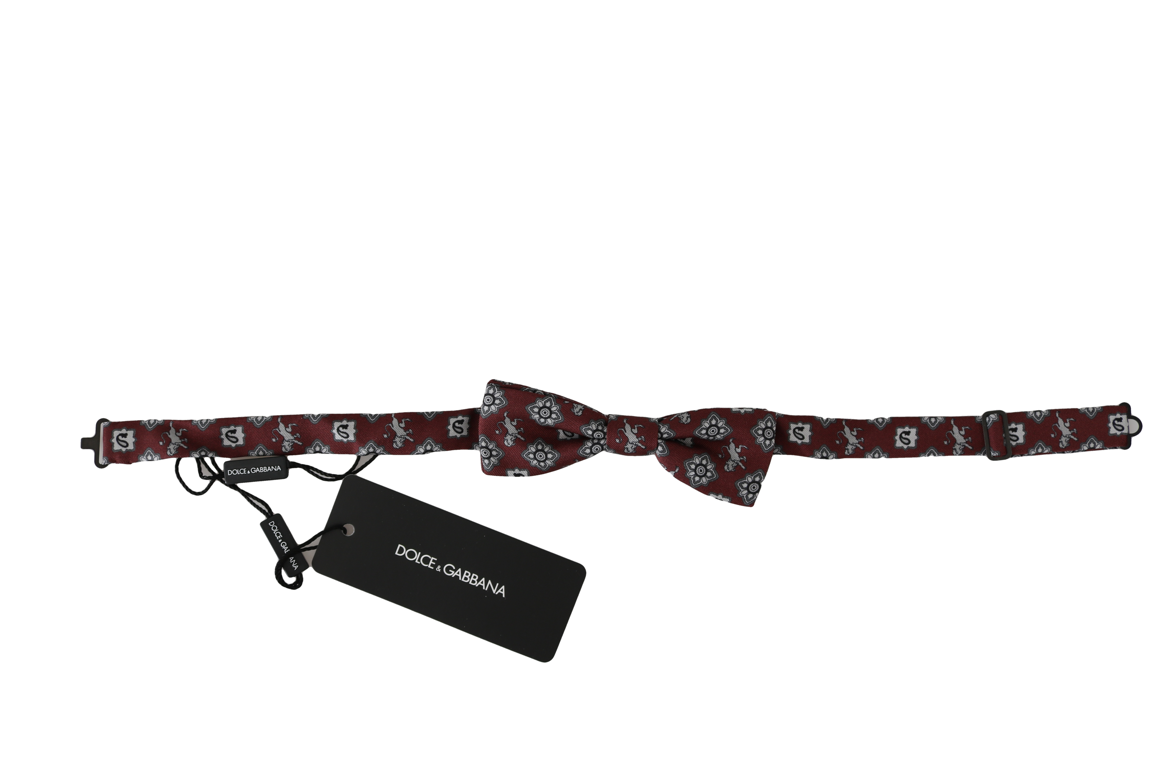 Men Bordeaux Maroon Lion Silk Adjustable Neck Bow Tie Dolce & Gabbana