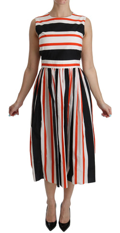 Multicolor Stripes A-Line Pleated Midi Dress Dolce & Gabbana
