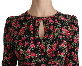 Black Floral Longsleeve Knee Length Dress Dolce & Gabbana