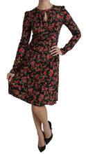 Black Floral Longsleeve Knee Length Dress Dolce & Gabbana