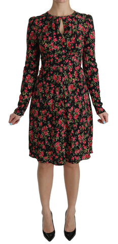 Black Floral Longsleeve Knee Length Dress Dolce & Gabbana