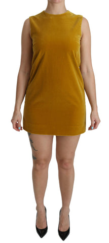 Mustard Velvet Stretch Shift Mini Dress Dolce & Gabbana
