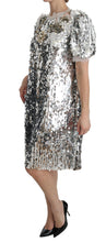Silver Sequined Crystal Shift Gown Dress Dolce & Gabbana