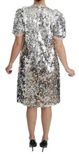 Silver Sequined Crystal Shift Gown Dress Dolce & Gabbana