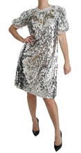 Silver Sequined Crystal Shift Gown Dress Dolce & Gabbana