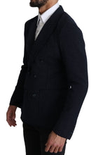 Dark Blue Dotted Double Breasted Coat Blazer Dolce & Gabbana
