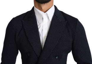 Dark Blue Dotted Double Breasted Coat Blazer Dolce & Gabbana