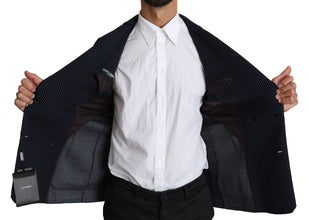 Dark Blue Dotted Double Breasted Coat Blazer Dolce & Gabbana