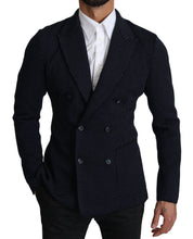 Dark Blue Dotted Double Breasted Coat Blazer Dolce & Gabbana
