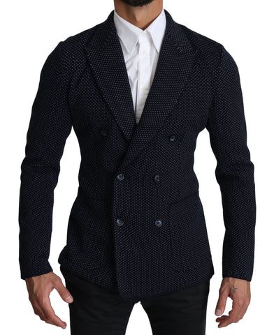 Dark Blue Dotted Double Breasted Coat Blazer Dolce & Gabbana