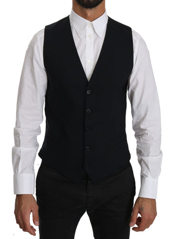 Blue Wool Waistcoat Formal Gilet Vest Dolce & Gabbana