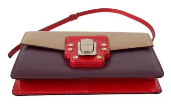 Purple Beige Red Leather Crossbody Purse Bag Dolce & Gabbana