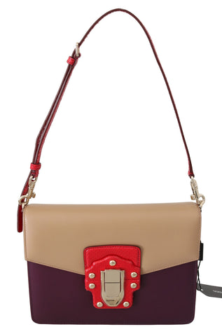 Purple Beige Red Leather Crossbody Purse Bag Dolce & Gabbana