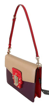 Purple Beige Red Leather Crossbody Purse Bag Dolce & Gabbana